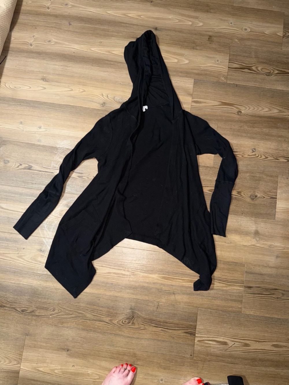 Splendid Black Hooded Waffle-Knit Top